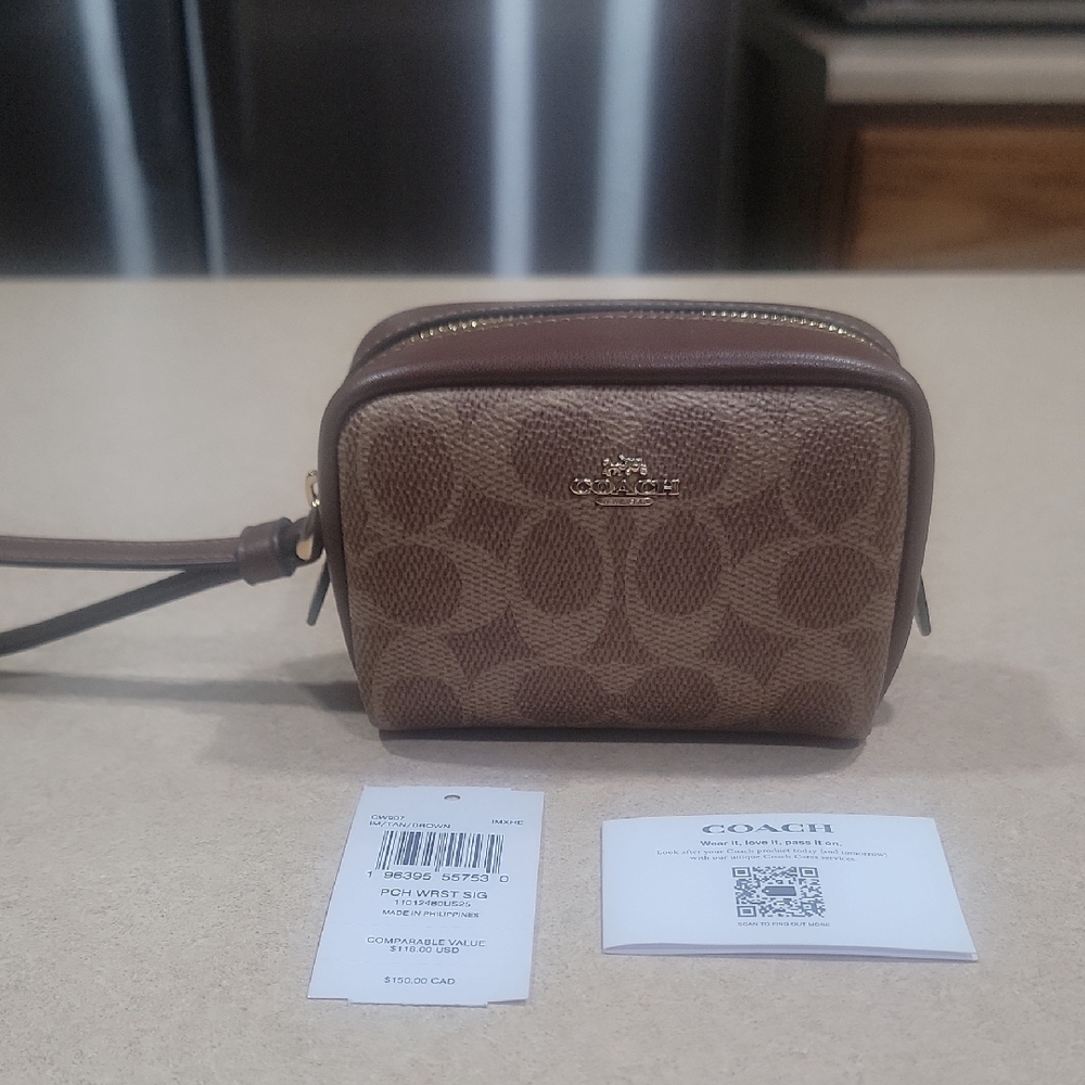 Coach Signature Brown Wristlet